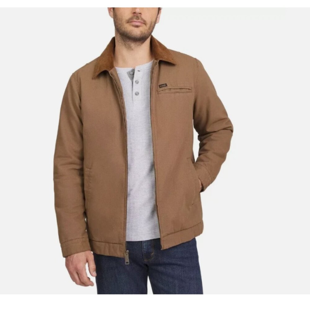Wrangler Men's Canvas Work Jacket Quilted Lining Corduroy Collar Brown